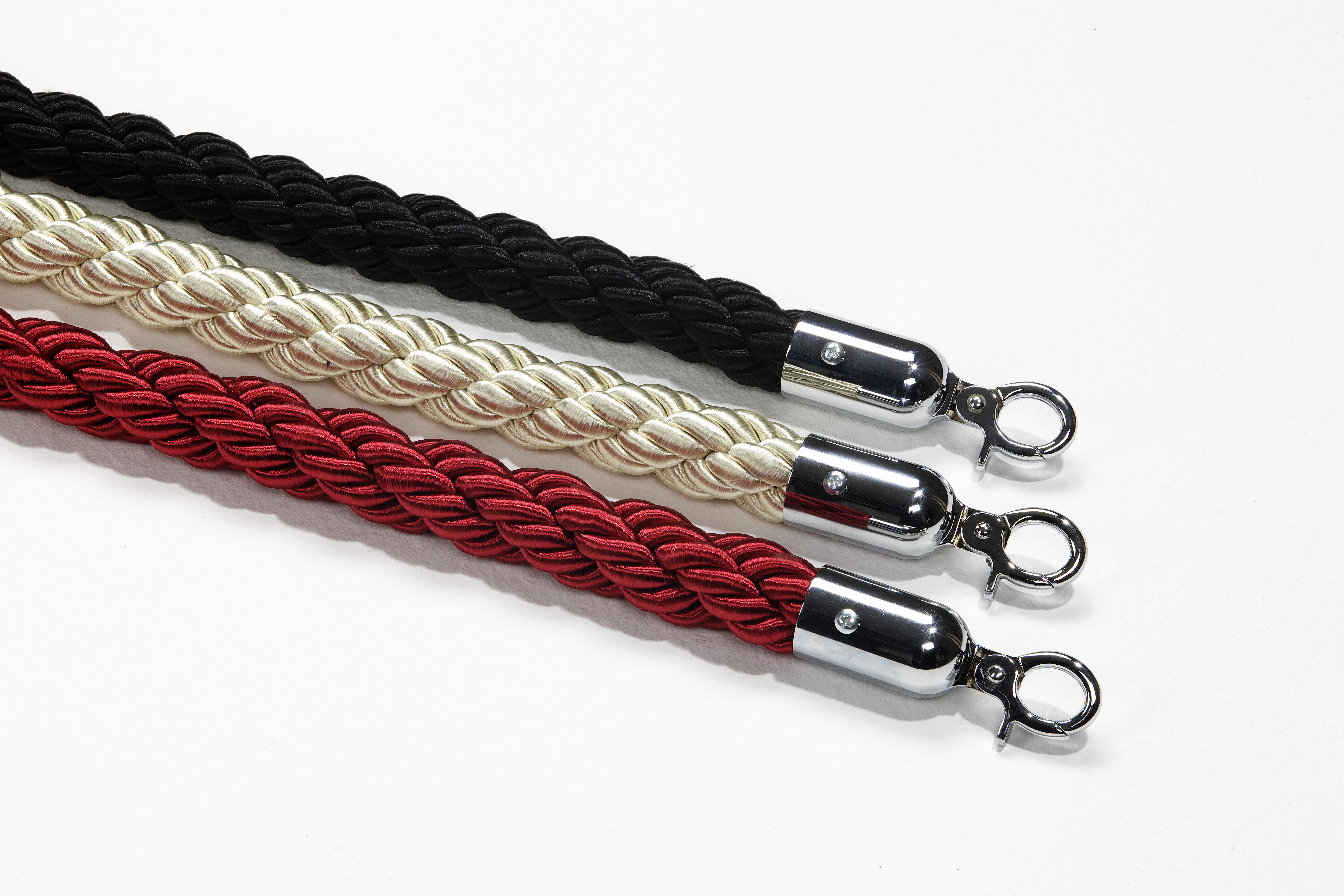 Flätat svart rep 150cm, ändar i rostfritt