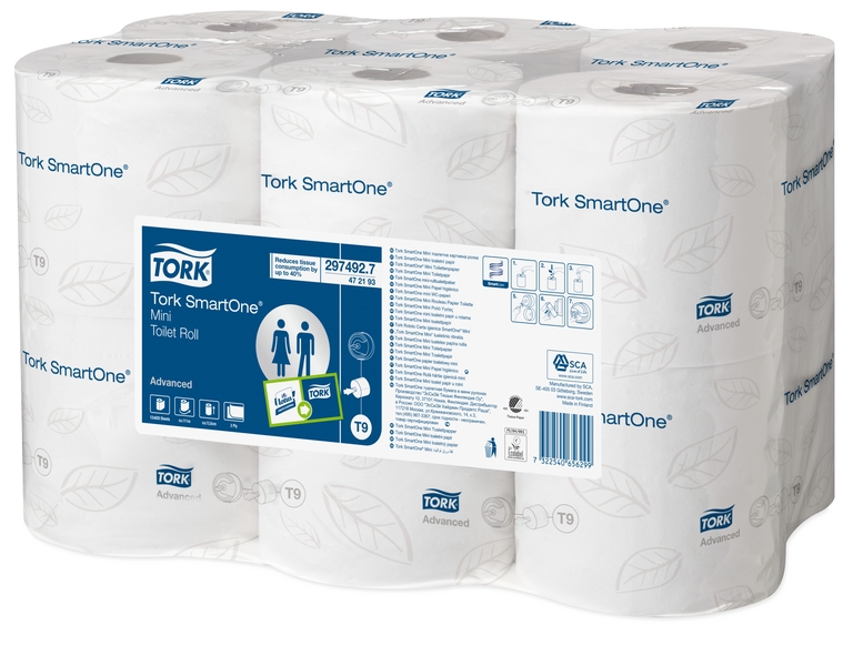 Toalettpapper T9 Smartone Mini Advanced 2-lag
13,4cmx112m vit