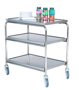 Rullbord 3 hyllor rostfri 90x55x90cm