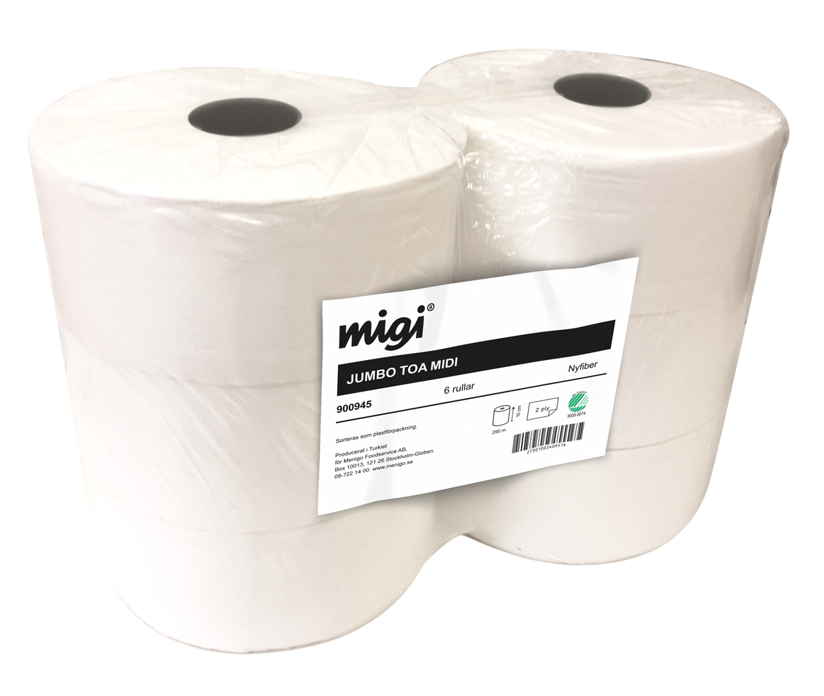 Toalettpapper  Jumborulle Midi (T1),
2-lag, vit nyfiber, 290 m