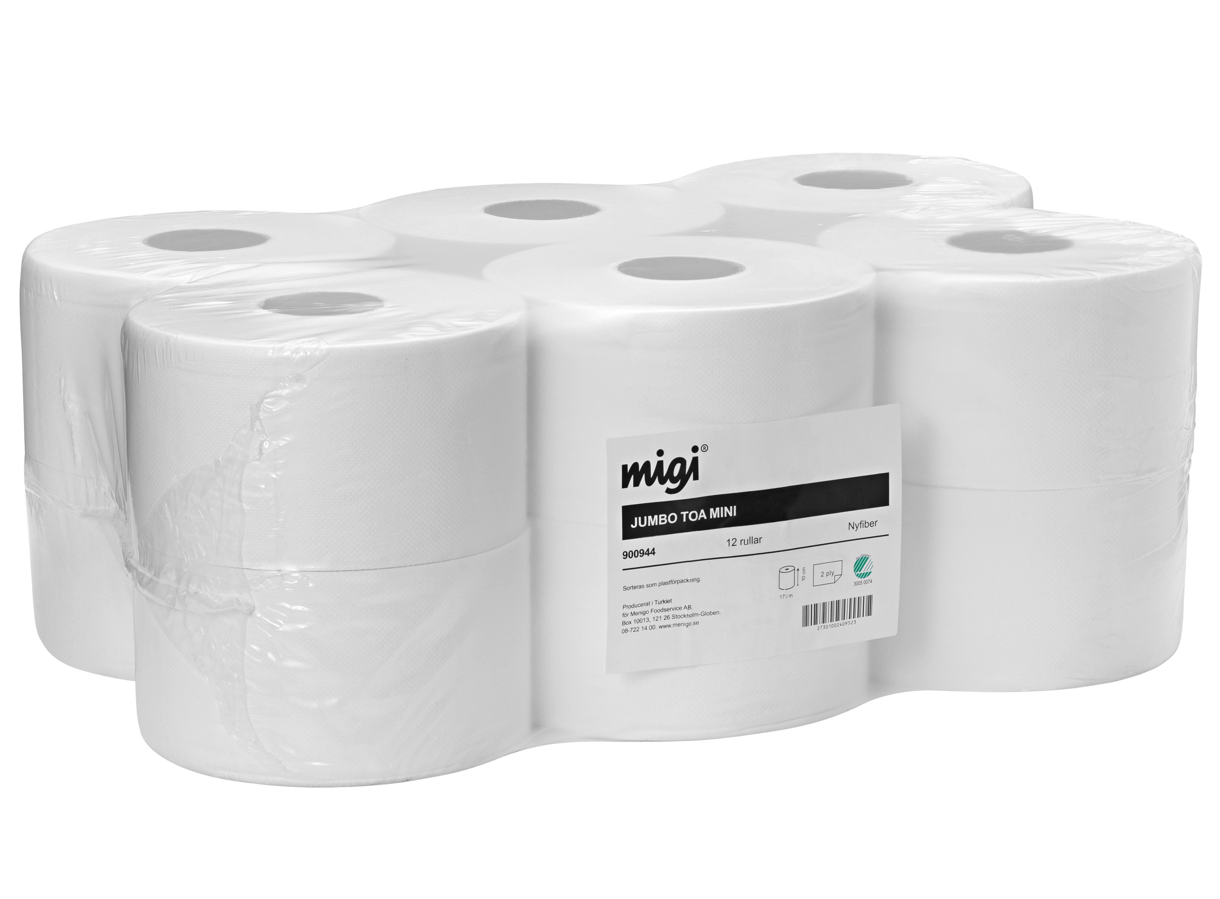 Toalettpapper  Jumborulle Mini (T2),
2-lag, vit nyfiber, 170m