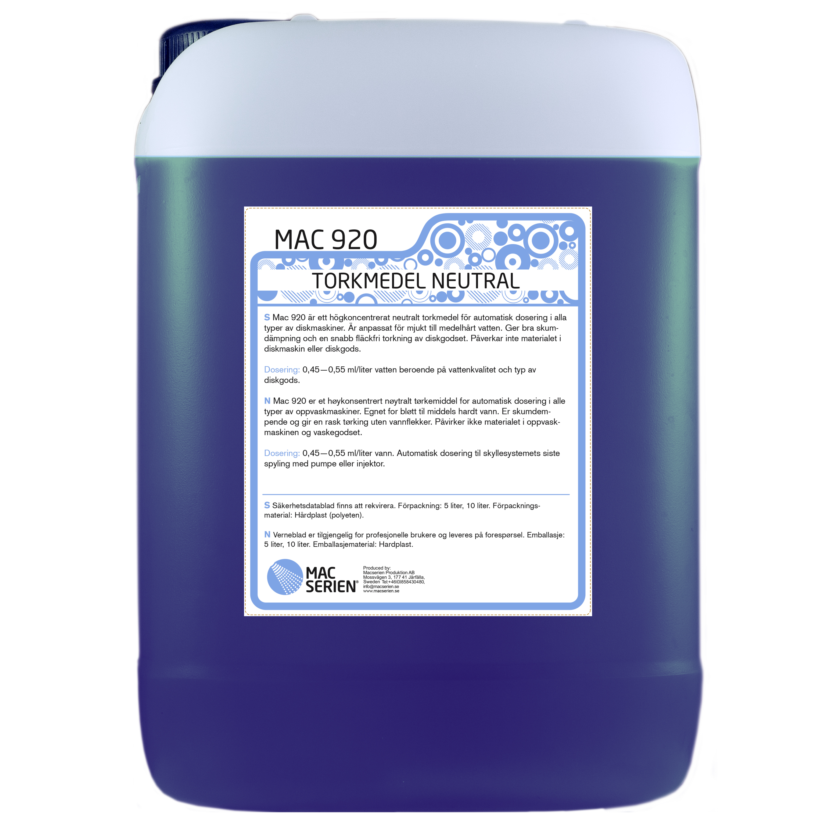 Torkmedel flytande neutral MAC920 10L
