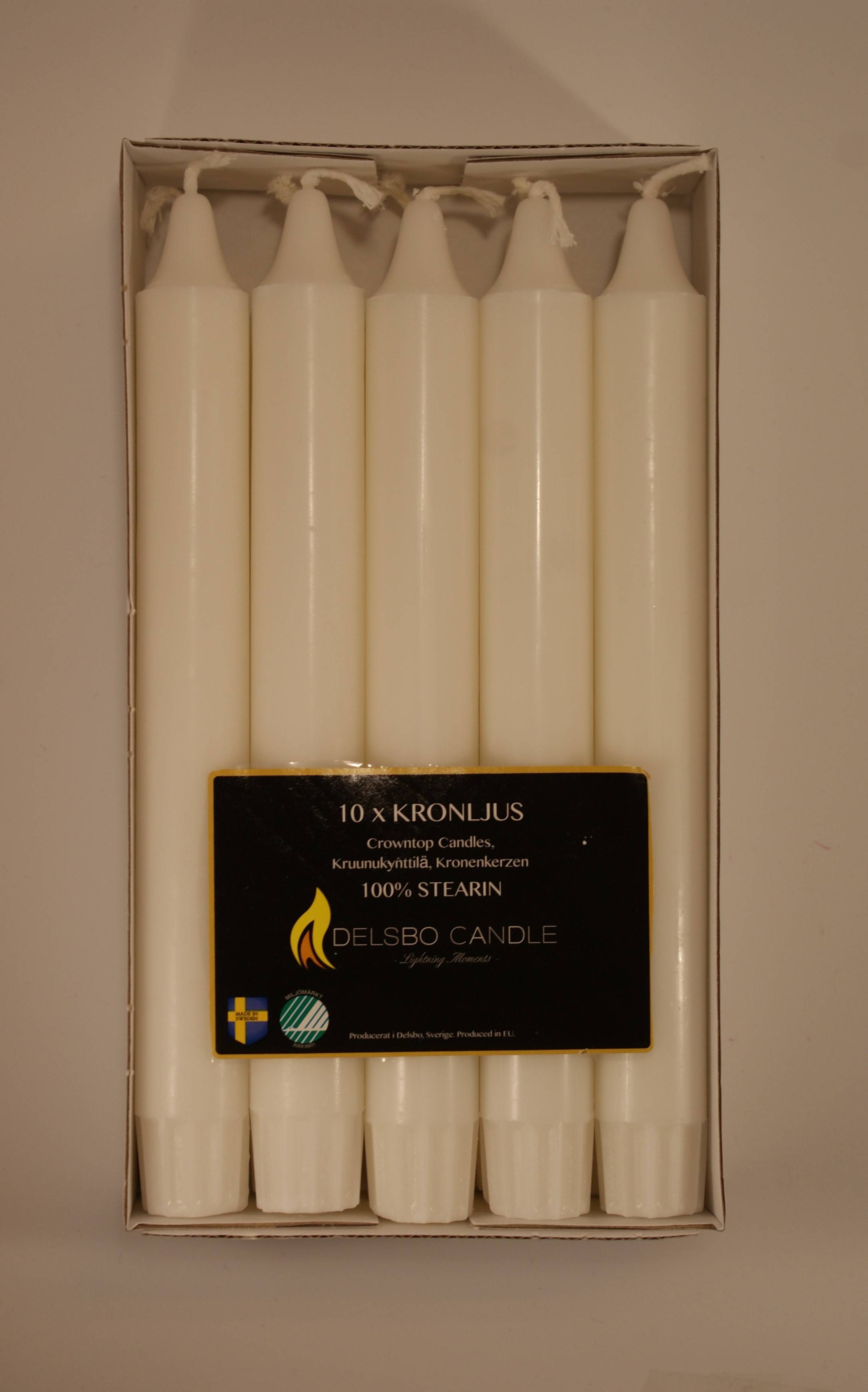 Kronljus Stearin 20x2,2cm 10-pack Vit