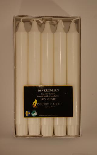 Kronljus Stearin 20x2,2cm 10-pack Vit