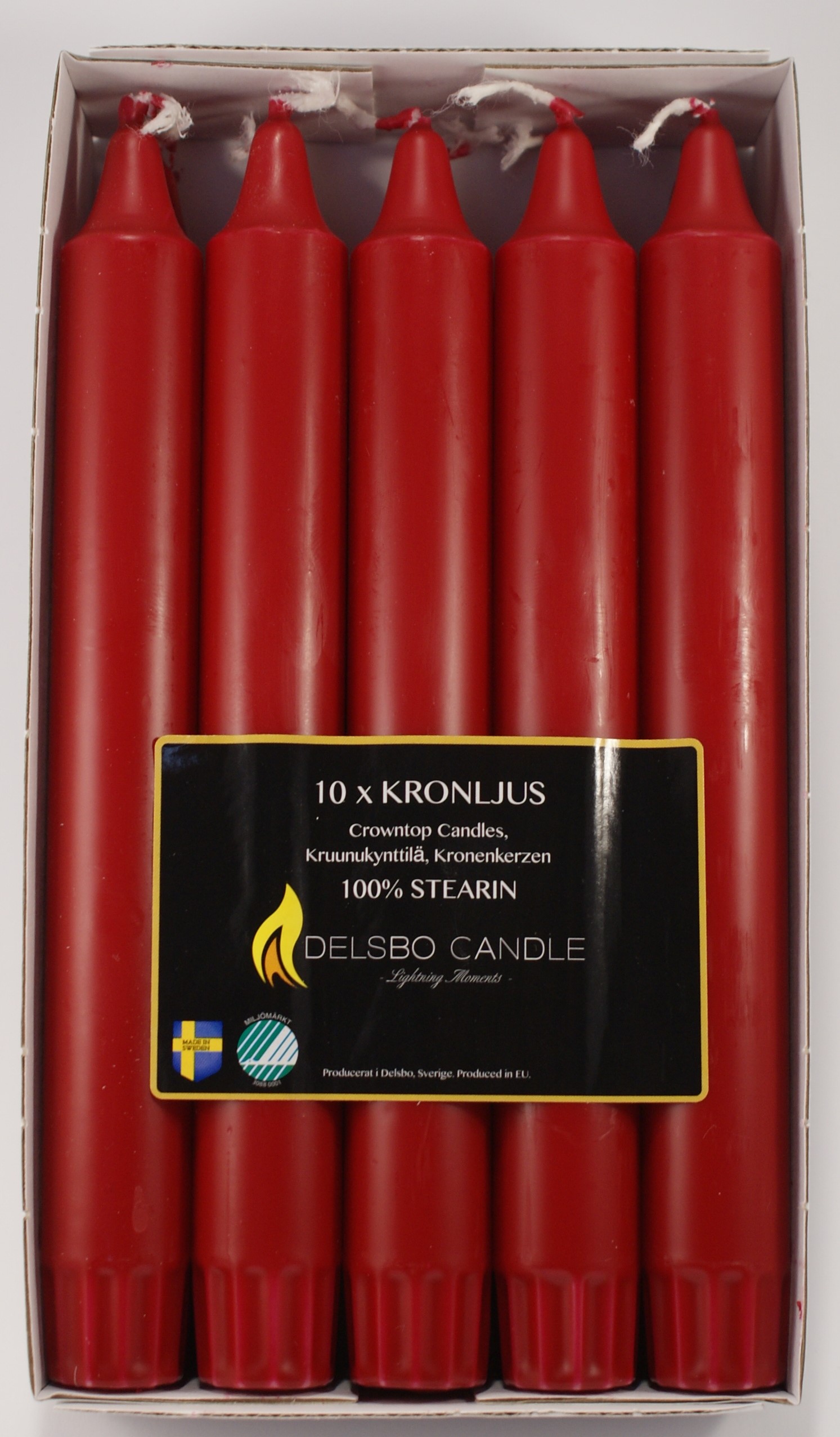 Kronljus Stearin 20x2,2cm 10-pack Röd