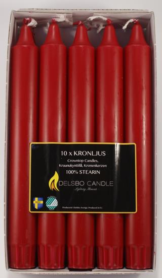 Kronljus Stearin 20x2,2cm 10-pack Röd