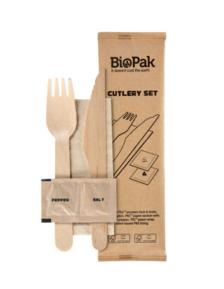 Bestickset i Vaxat Trä, 2 delar, Servett och
Salt, Peppar