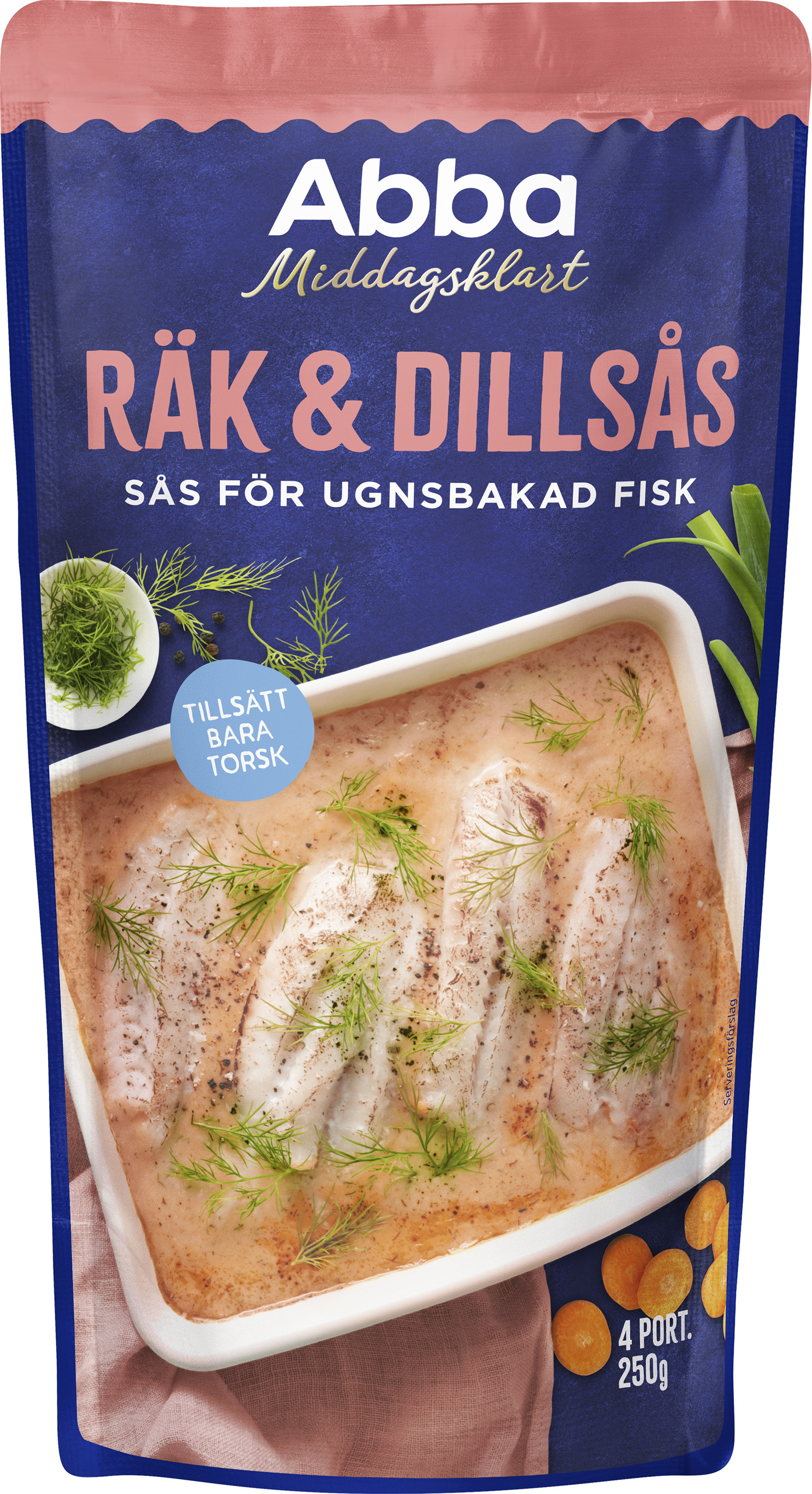 Räk & dillsås för ugnsbakad torsk