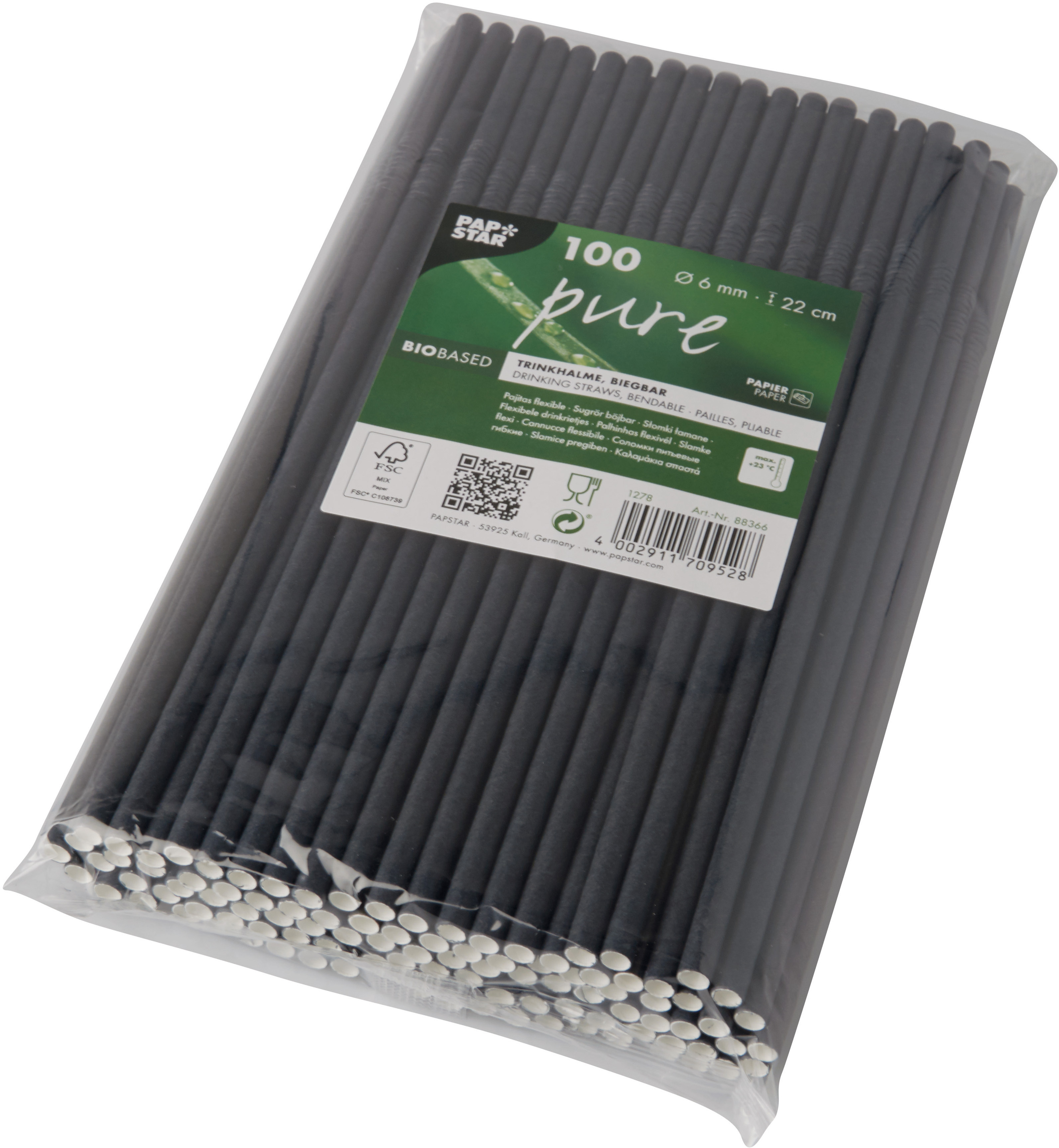 Sugrör Böjbart Papper 0,6x22cm Svart