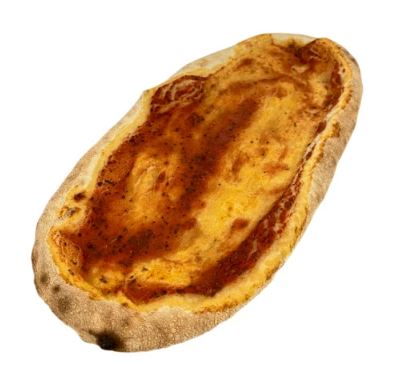 Flatbread/pizzabotten surdeg med tomatsås