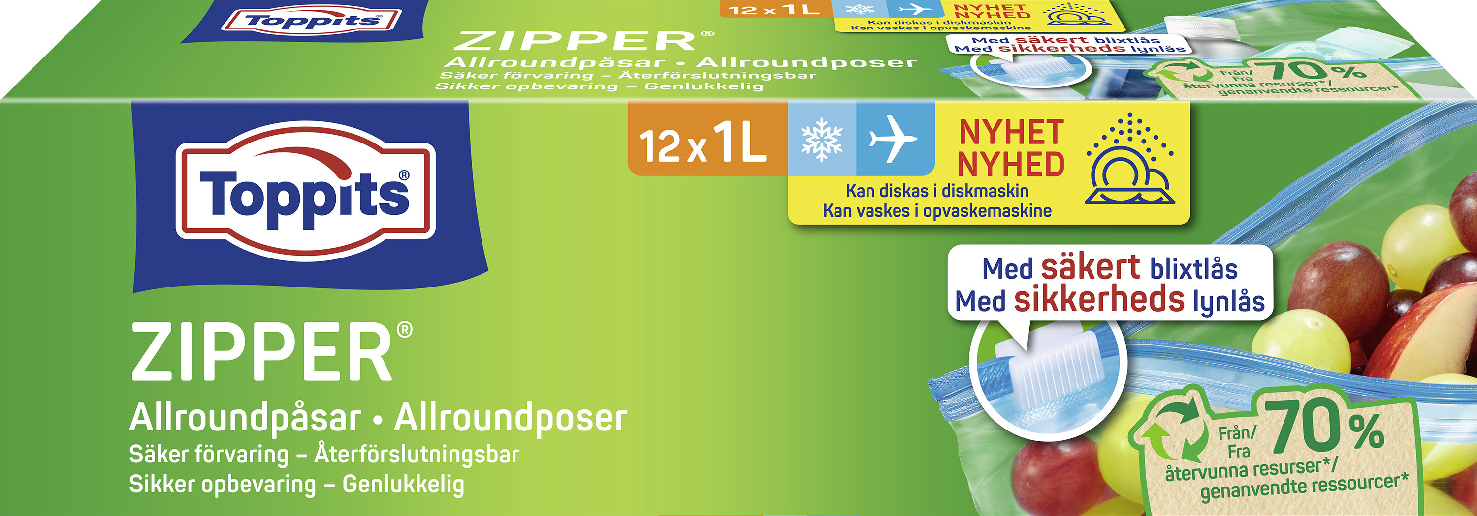 Plastpåsar PE 1L återförslutningsbar