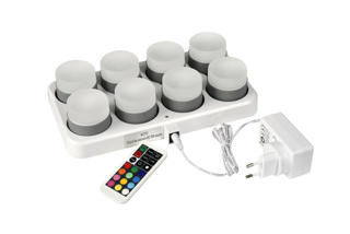 LED-set 8st minilampa flerfärg/varmvit 50x50mm
inkl laddplatta/fjärrkontroll vit