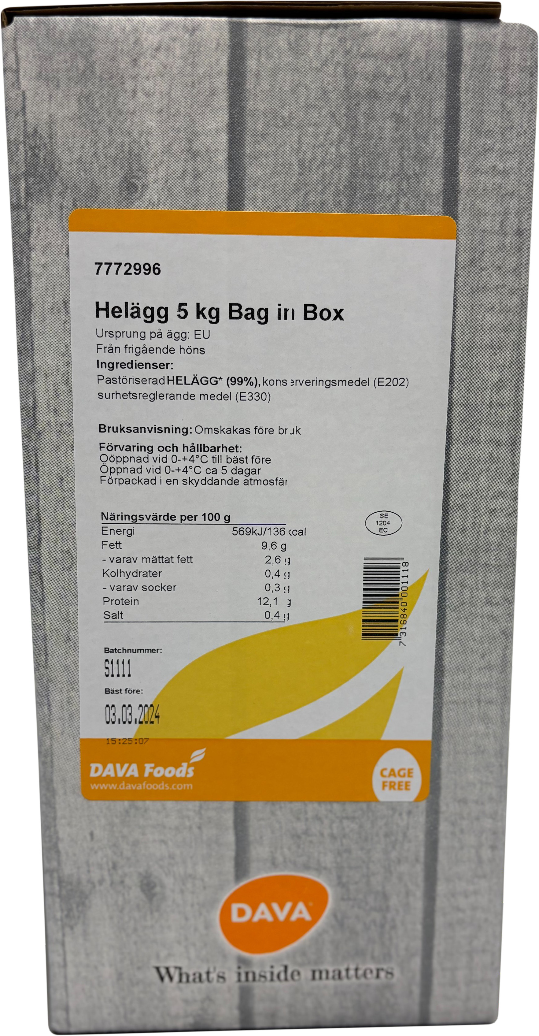 Ägg Hela Flytande Bag in Box