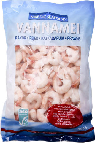 Vannameiräkor Kokta och Skalade med Stjärt
51-60/lb ASC