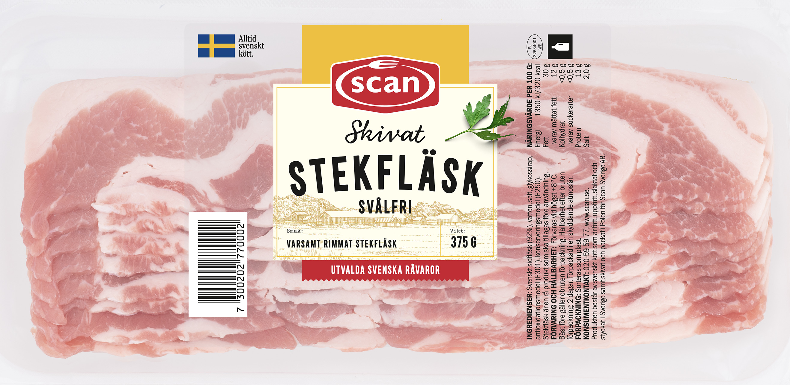 Sidfläsk Rimmat utan Svål Skivat