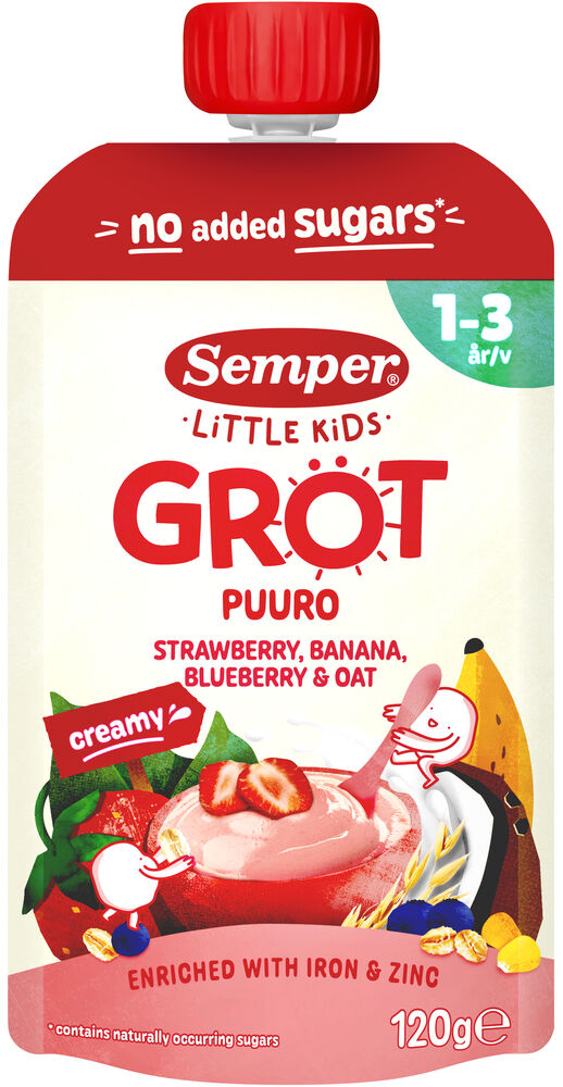 Grötklämmis med Jordgubb, Banan & Havre 1-3 År